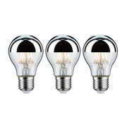 Three LED bulbs with silver mirror cap and E27 base for energy-efficient lighting solutions