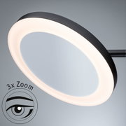 Runder LED-Lupenleuchte mit schwarzem Metallrahmen und 3-fach Zoom für präzises Arbeiten