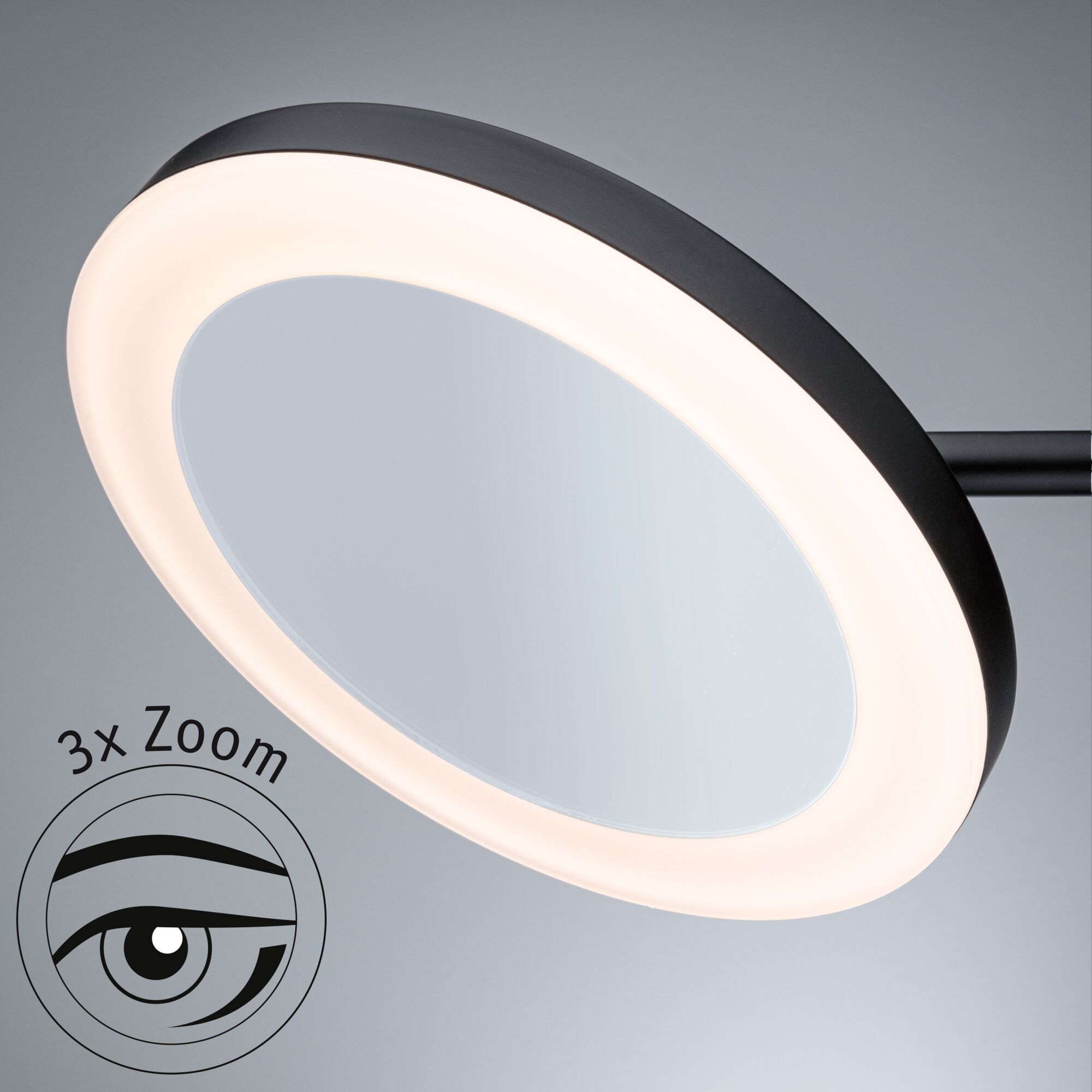 Runder LED-Lupenleuchte mit schwarzem Metallrahmen und 3-fach Zoom für präzises Arbeiten