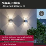 Applique murale Tharin en acier inoxydable IP44, adaptée salle de bain, balcon et murs extérieurs, éclairage LED moderne