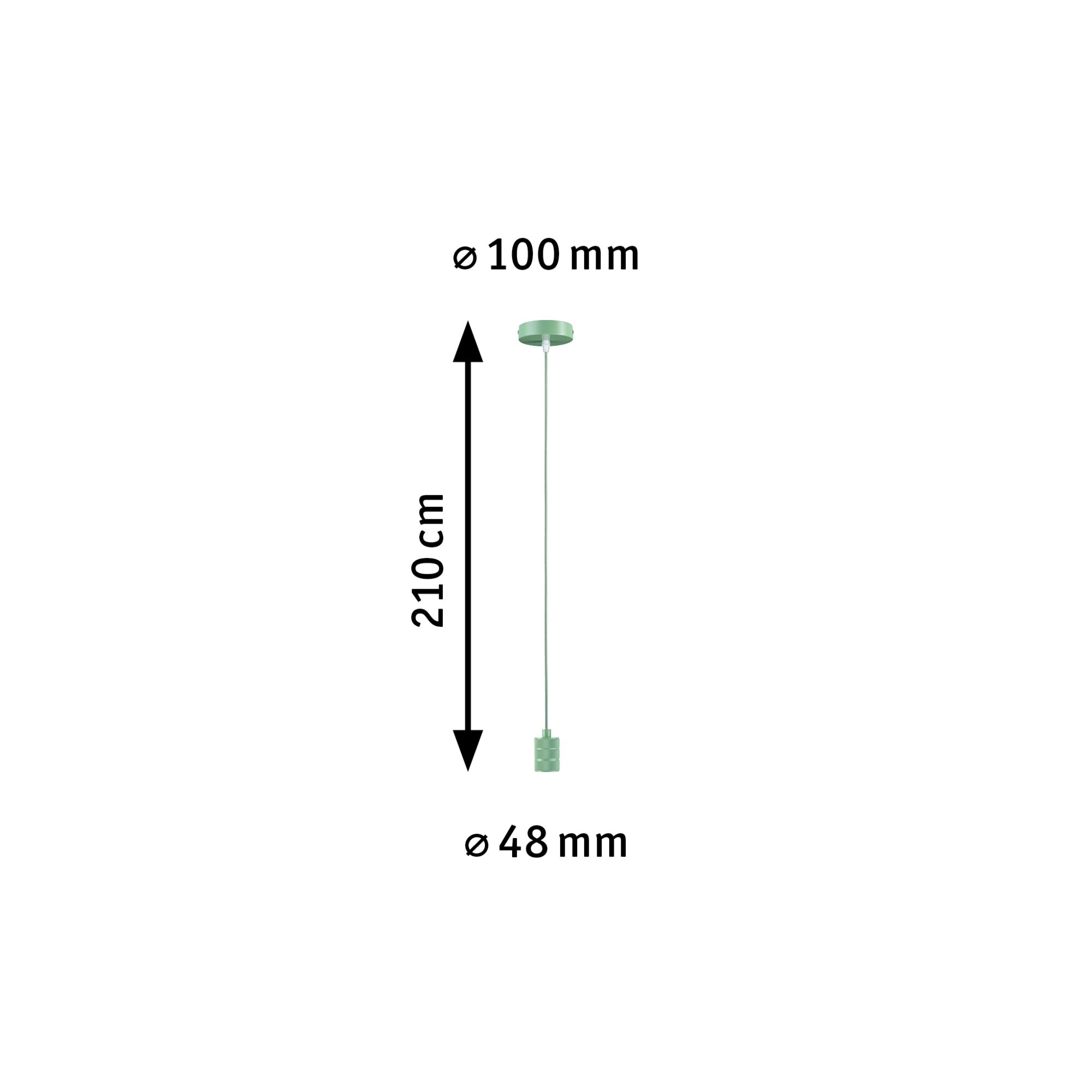 Green pendant light with 210 cm length and 48 mm diameter, modern LED hanging lamp