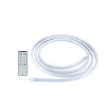 White flexible LED light strip with remote control for dimmable ambient lighting in living spaces