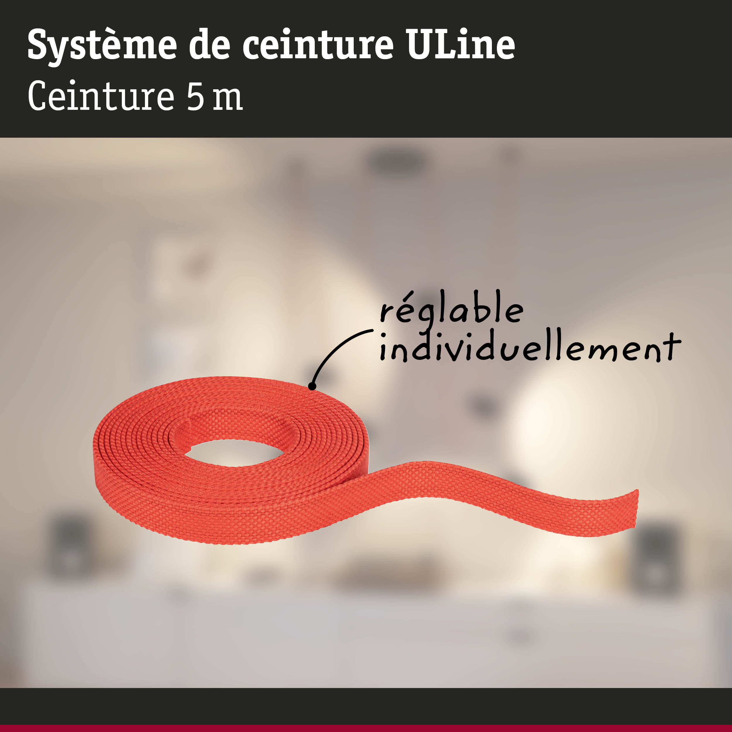 Système de ceinture ULine rouge de 5 mètres en matériau résistant pour fixation réglable