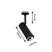 Black metal LED spotlight with 154 mm height and 60 mm diameter for modern lighting solutions