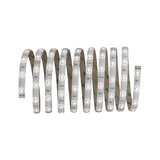 Flexible LED strip light with warm white glow and adhesive backing for versatile lighting solutions.