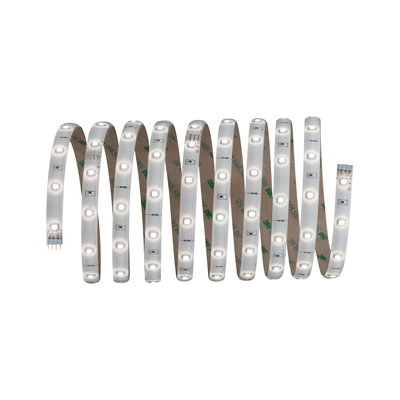 Flexibler LED-Lichtstreifen mit warmweißem Licht und selbstklebender Rückseite für vielseitige Beleuchtung.