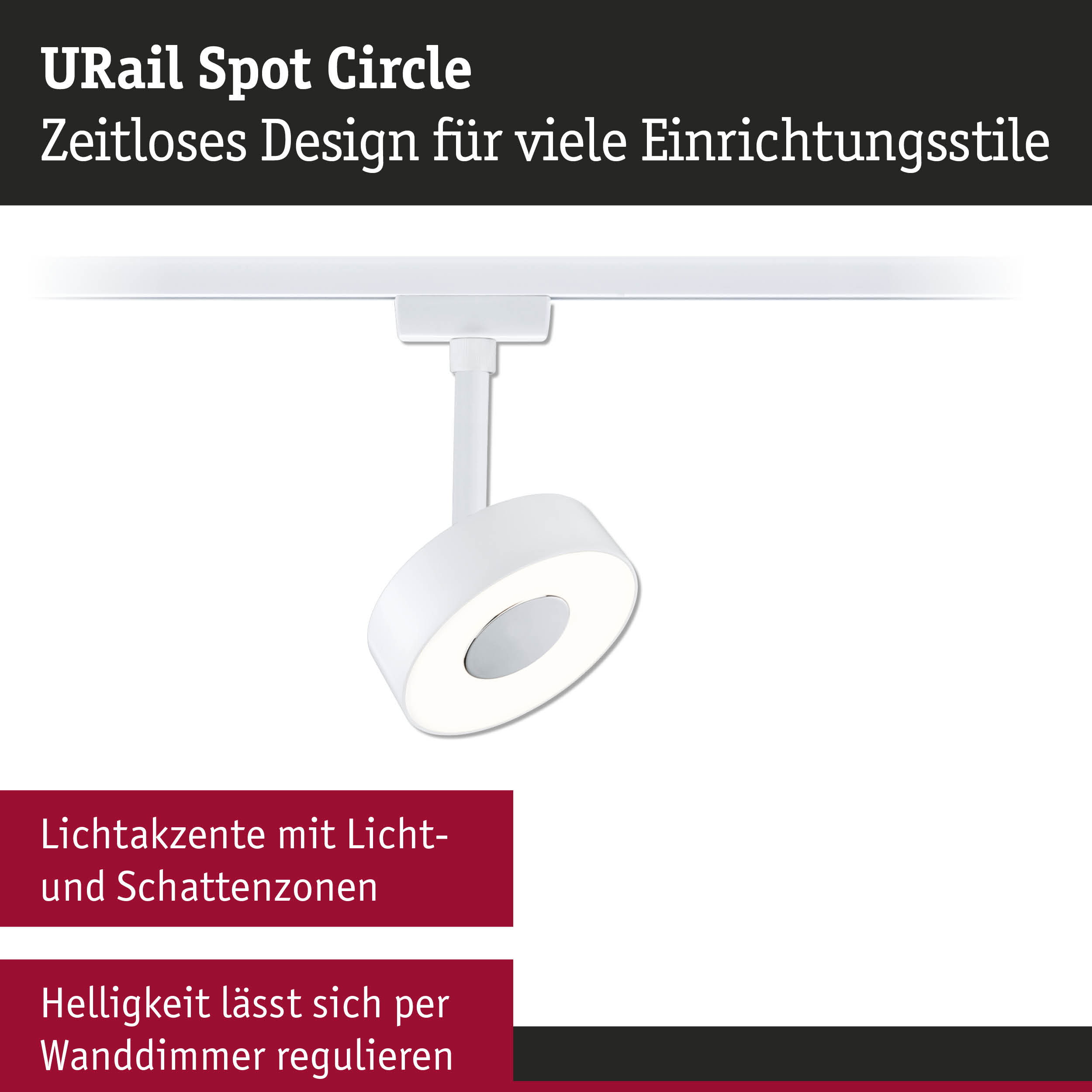 Weißer URail Spot Circle LED-Strahler mit zeitlosem Design für vielseitige Beleuchtung
