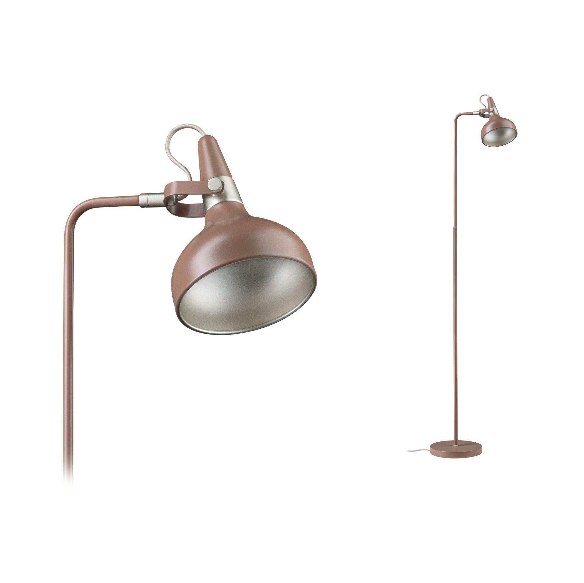 Floor lamp Juna Style E14 max. 20W Nougat Metal Brown metal floor reading lamp with adjustable shade and round base for living room lighting