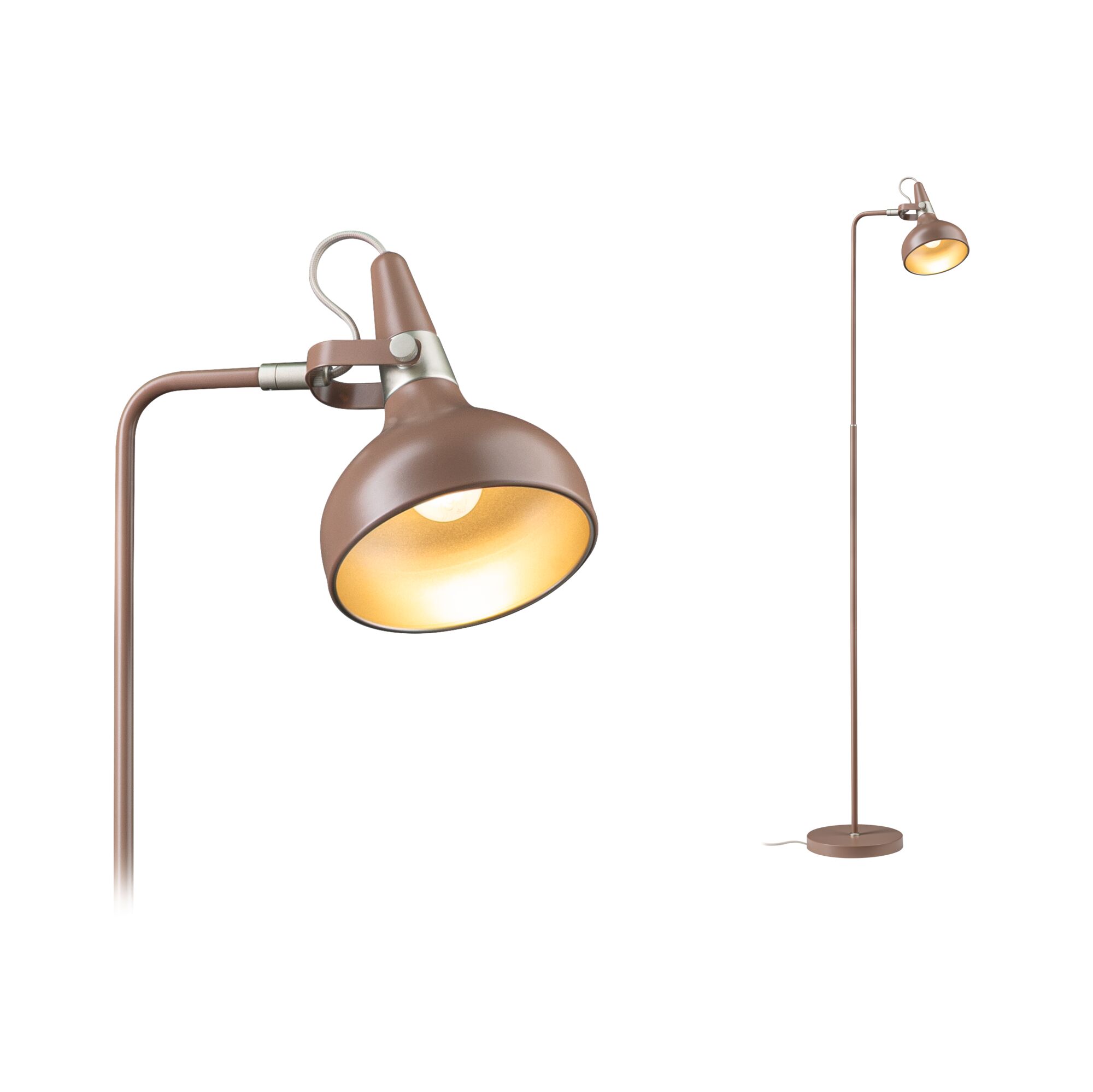 Lampadaire Juna Style E14 max. 20W Nougat Métal Lampadaire de lecture en métal marron avec abat-jour réglable et base ronde pour salon