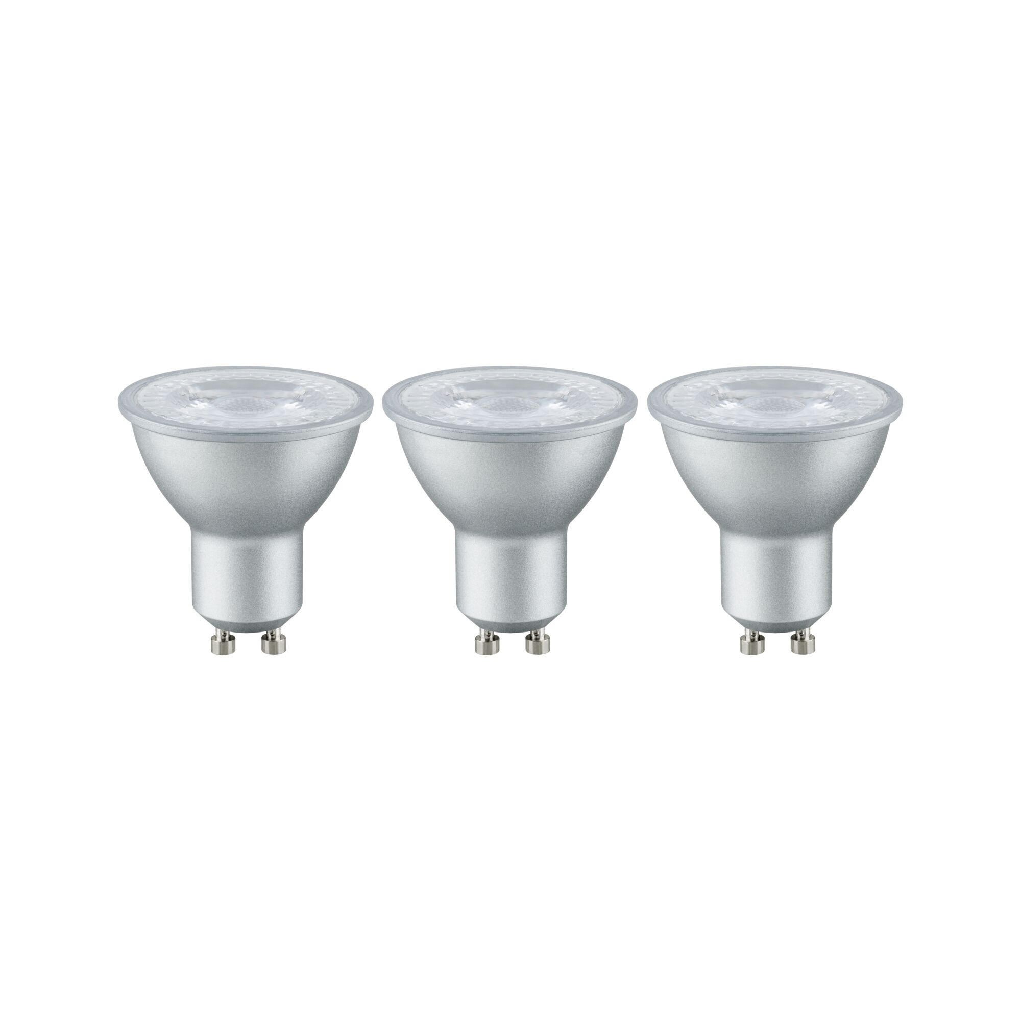 Sæt med tre sølvfarvede GU10 LED-spotlights med klart glas til energieffektiv belysning