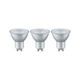 Sæt med tre sølvfarvede GU10 LED-spotlights med klart glas til energieffektiv belysning