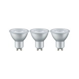 Sæt med tre sølvfarvede GU10 LED-spotlights med klart glas til energieffektiv belysning