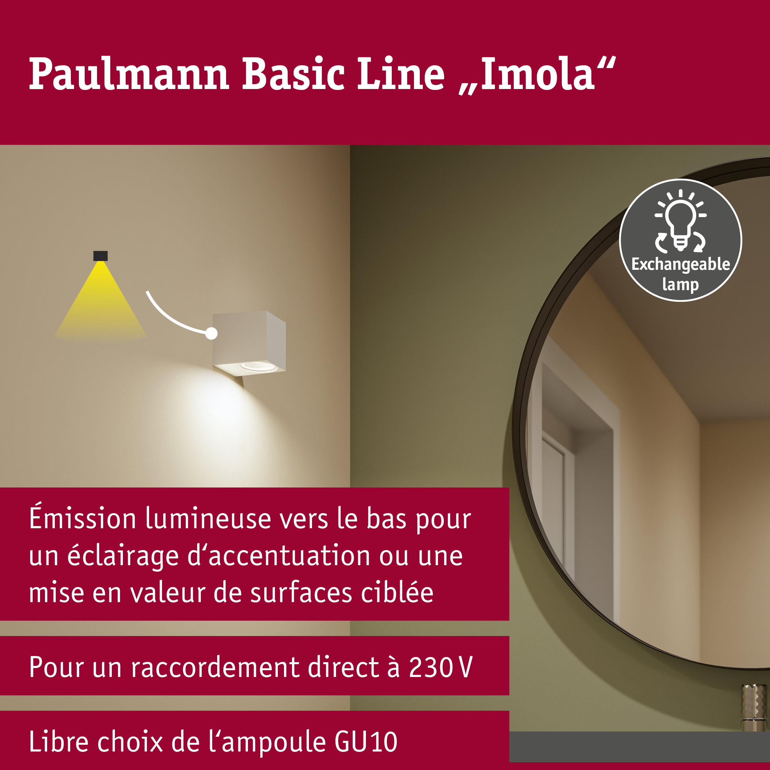 Applique Imola IP44 GU10 230V max. 10W Blanc dépoli