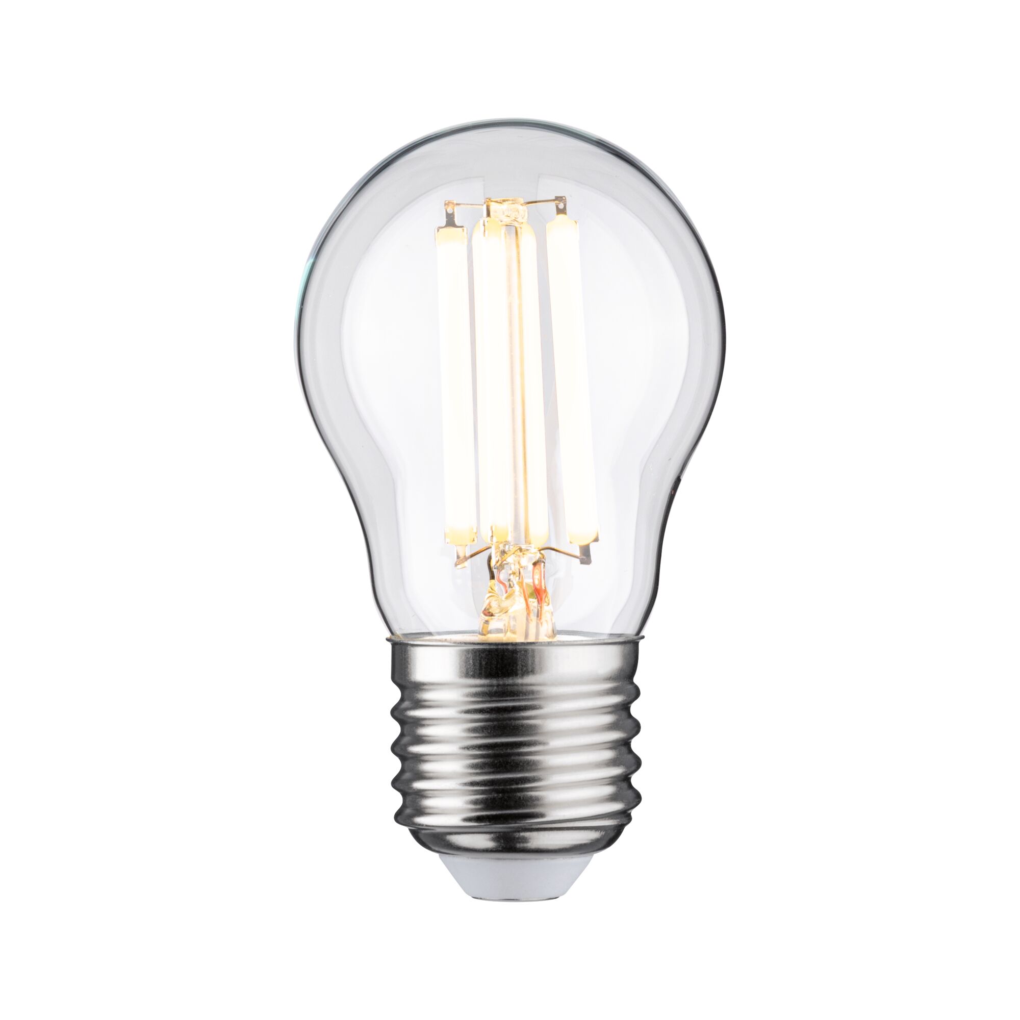 LED-Leuchtmittel in Glühbirnenform mit transparentem Glas und silbernem Sockel für energiesparende Beleuchtung