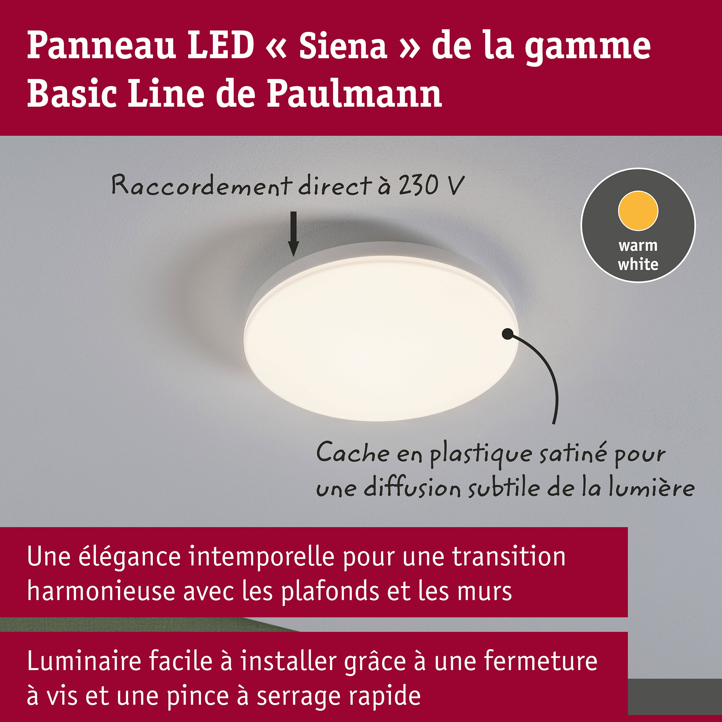 Plafonnier LED Siena 3000K 220mm 1000lm 230V 12,3W