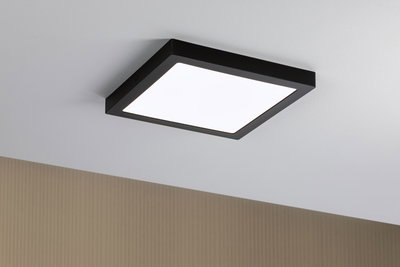 Schwarze quadratische LED-Deckenleuchte mit weißem Diffusor für modernes Raumlicht