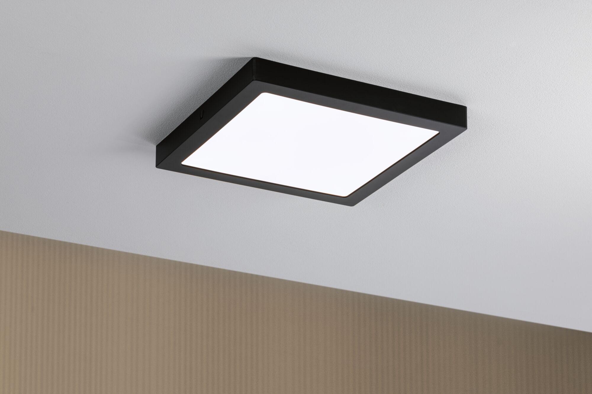 Black square LED ceiling light with white diffuser for modern room lighting