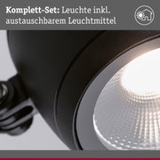 Nahaufnahme einer schwarzen LED-Leuchte mit austauschbarem Leuchtmittel und moderner Lichttechnik
