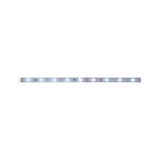 LED light strip with white LEDs on silver board for flexible indoor lighting solutions