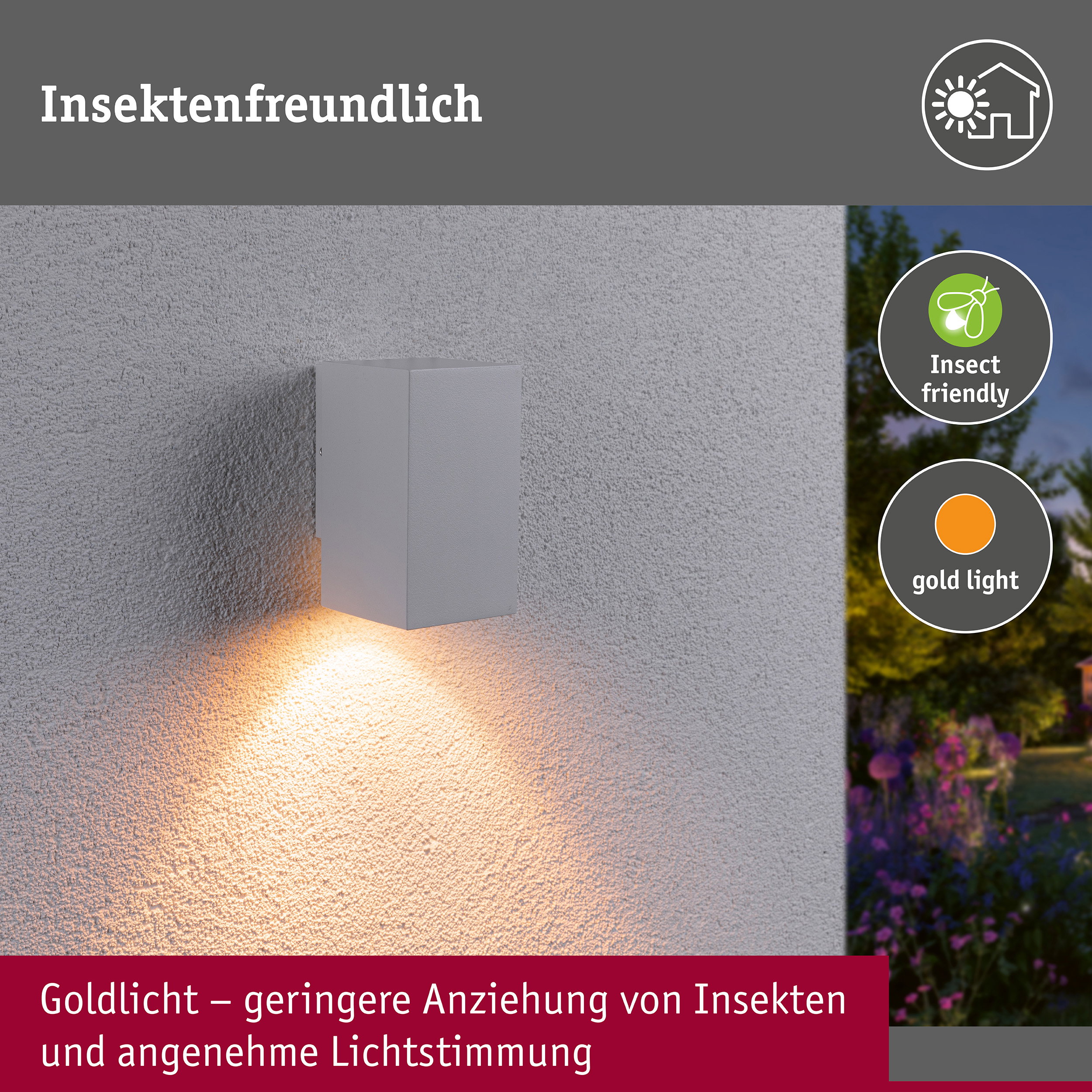 LED Wandleuchte Flame insektenfreundlich IP44 eckig 58x103mm 2200K 4W 265lm 230V 75° Weiß Metall