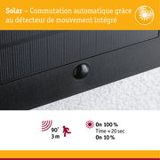 Gros plan sur un panneau solaire noir avec détecteur de mouvement intégré pour commutation automatique