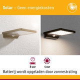 Zonne-energie buitenwandlamp met bewegingssensor in zwart en bruin, energiezuinige LED-verlichting