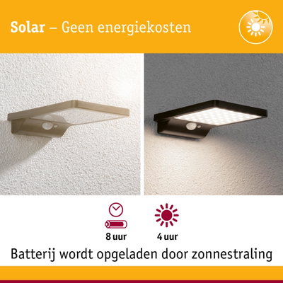 Zonne-energie buitenwandlamp met bewegingssensor in zwart en bruin, energiezuinige LED-verlichting