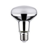 Reflector bulb with E27 base made of clear glass and silver coating for focused lighting