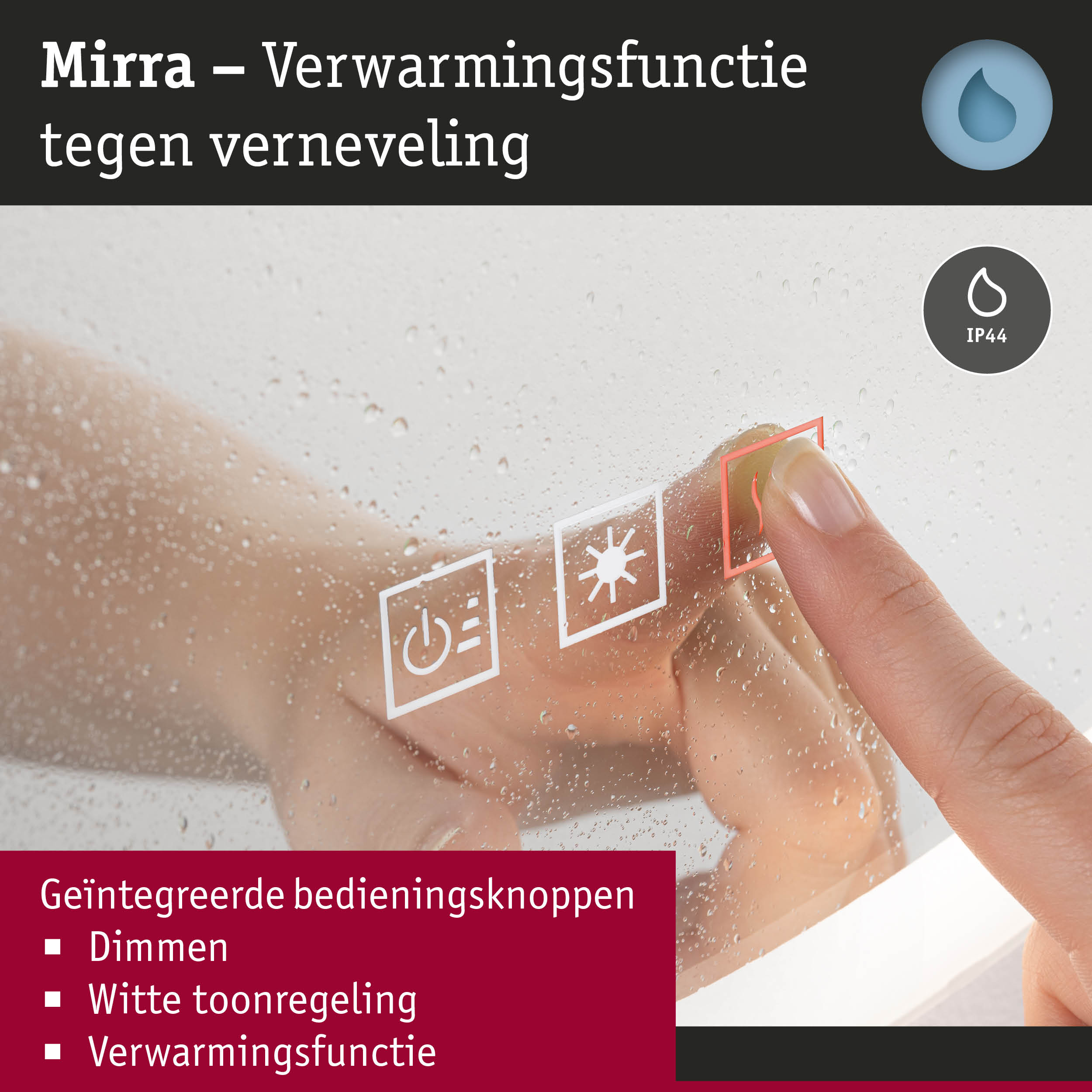 Vinger bedient geïntegreerd bedieningspaneel met verwarmingsfunctie en IP44 bescherming tegen nevel