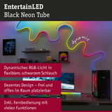 Flexibler schwarzer Neon-LED-Schlauch mit dynamischem RGB-Licht für moderne Raumbeleuchtung.