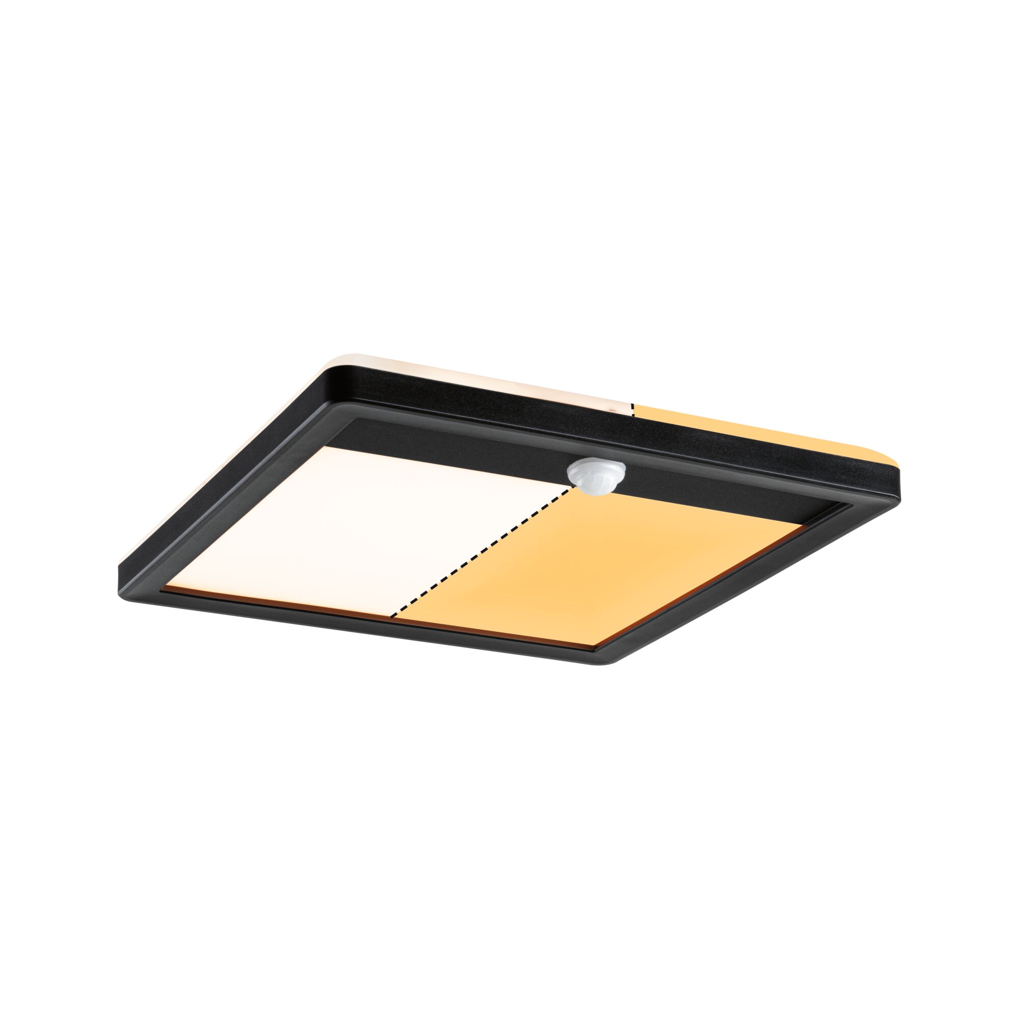 Panneau d'extérieur LED Lamina Backlight Détecteur de mouvement crépusculaire (IR) favorable aux insectes IP44 carré 250x250mm Tunable Warm 14W 920lm 230V Noir Matière plastique Plafonnier carré avec cadre noir et éclairage LED bicolore pour espaces de vie