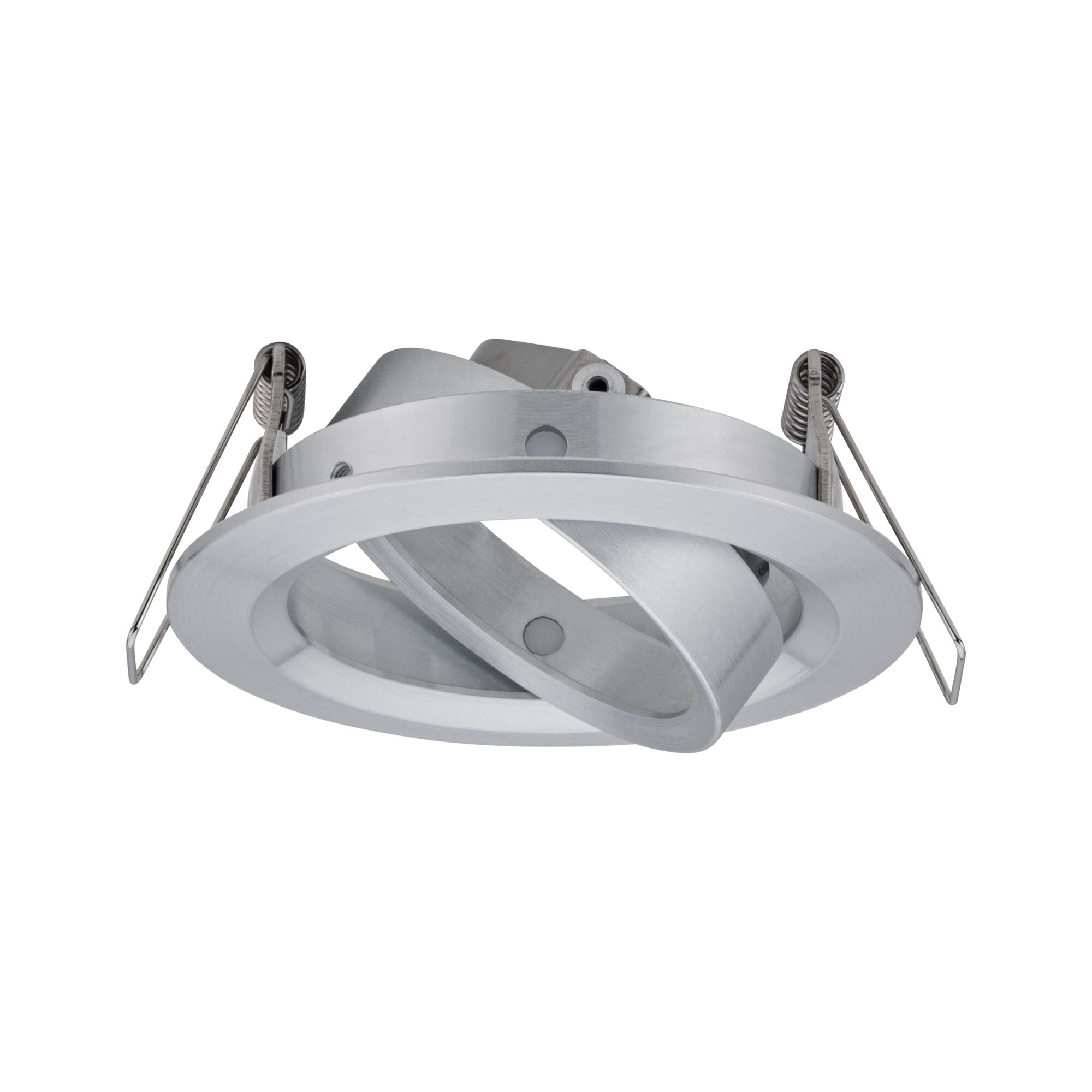 Round recessed spotlight in brushed silver aluminum with spring clips for ceiling installation