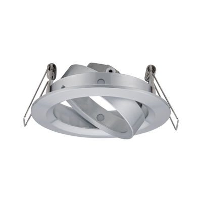 Round recessed spotlight in brushed silver aluminum with spring clips for ceiling installation