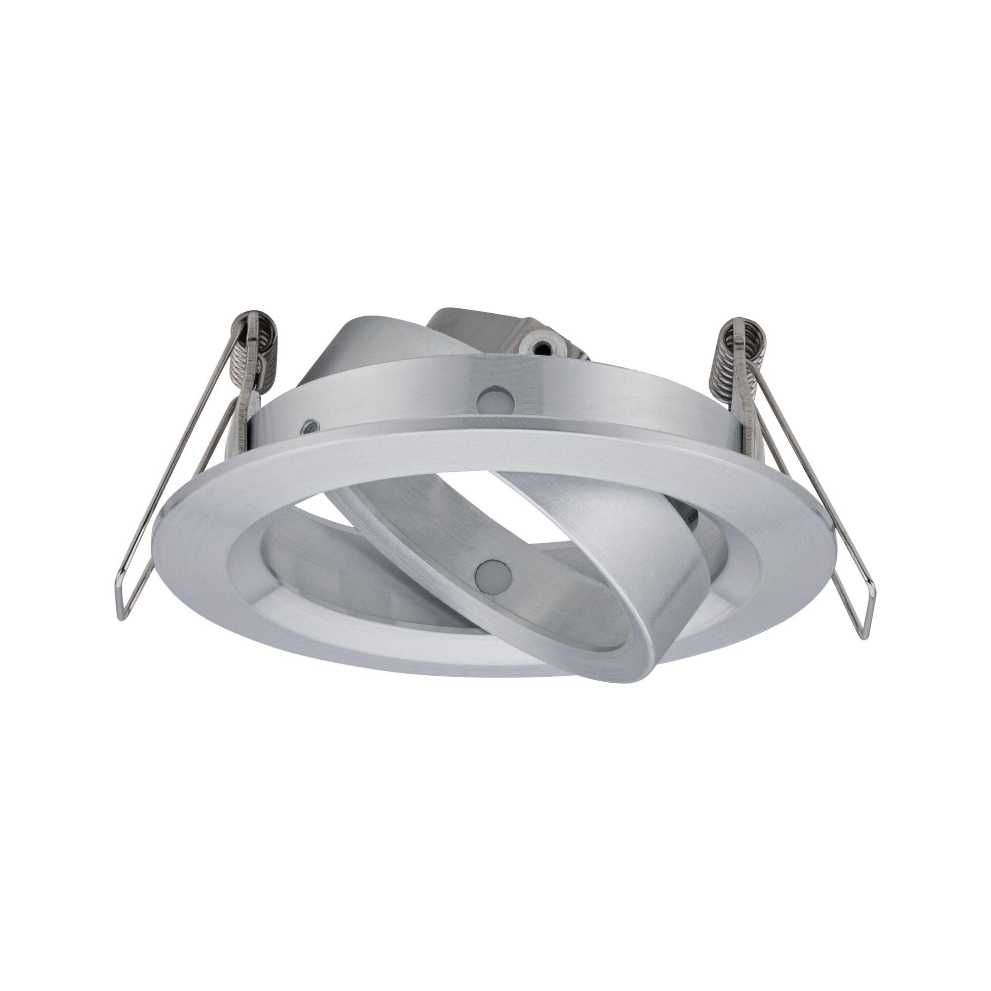 Round recessed spotlight made of brushed silver aluminium with spring clips for ceiling installation