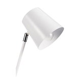 Moderner weißer Metall-Tischlampenschirm mit verstellbarem Gelenk und sichtbarer Glühbirne