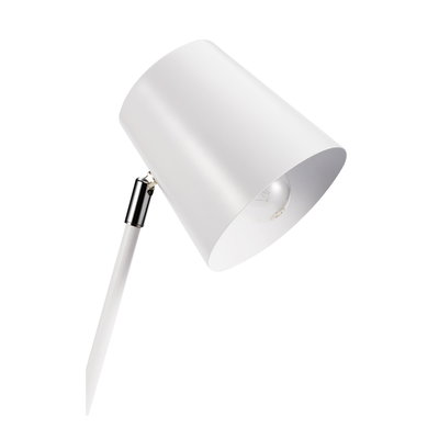 Moderner weißer Metall-Tischlampenschirm mit verstellbarem Gelenk und sichtbarer Glühbirne