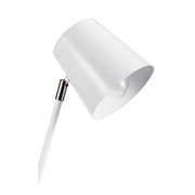 Moderne hvid metal skrivebordslampe med synlig pære og justerbar arm til kontorbelysning