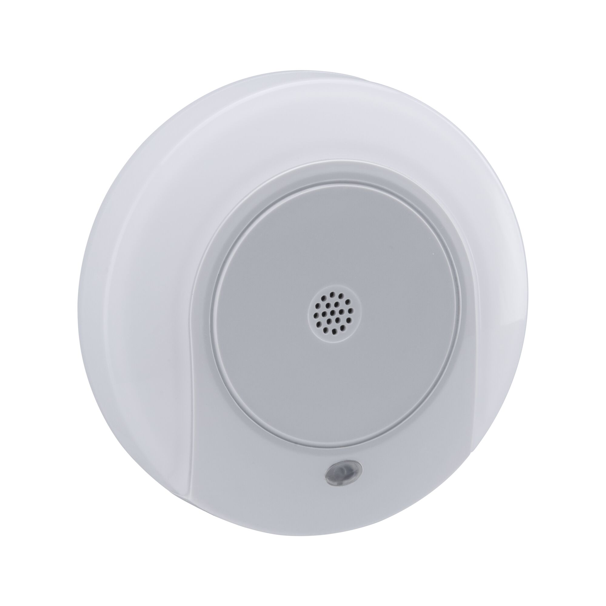 Détecteur de fumée rond blanc avec haut-parleur central et témoin LED pour la sécurité domestique