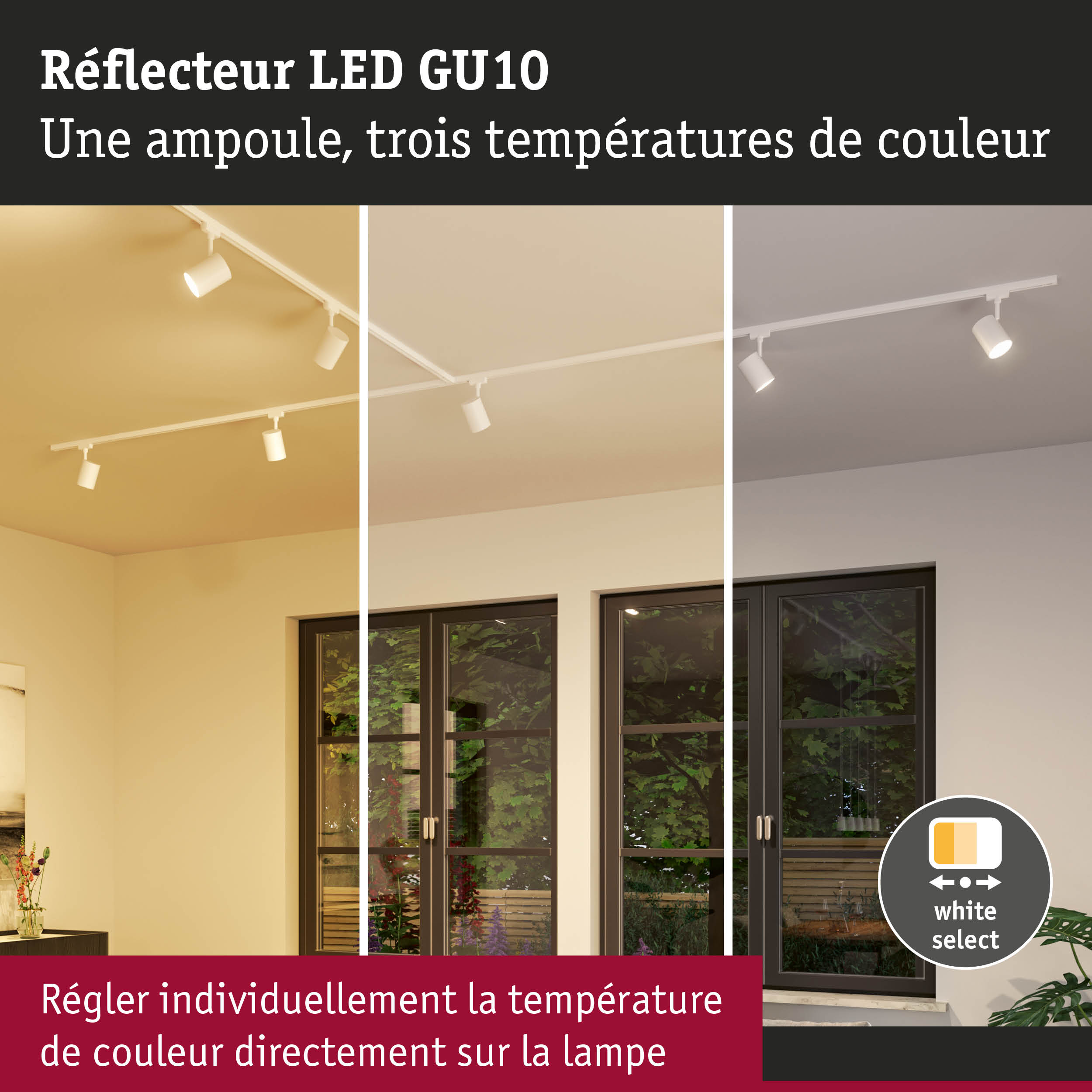 Réflecteur LED GU10 blanc avec température de couleur réglable pour un éclairage personnalisé