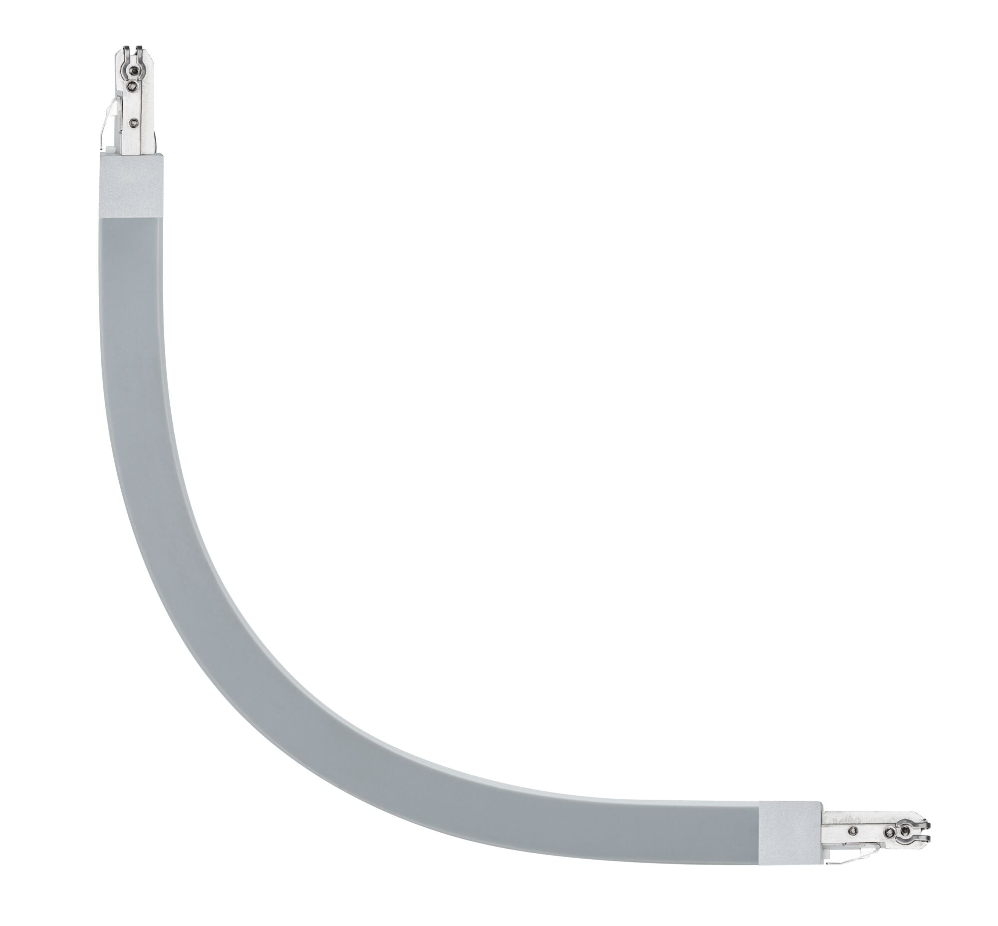 Curved grey metal power rail element for flexible lighting systems