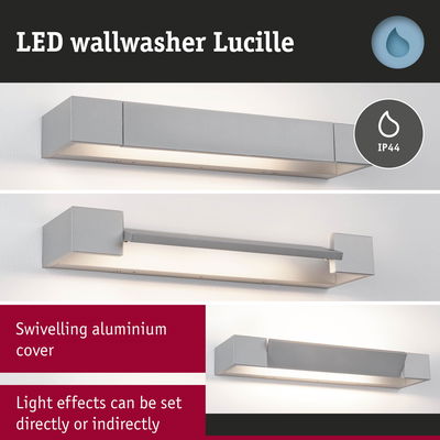 LED wallwasher Lucille in grey aluminium with swivelling cover for direct or indirect light effects