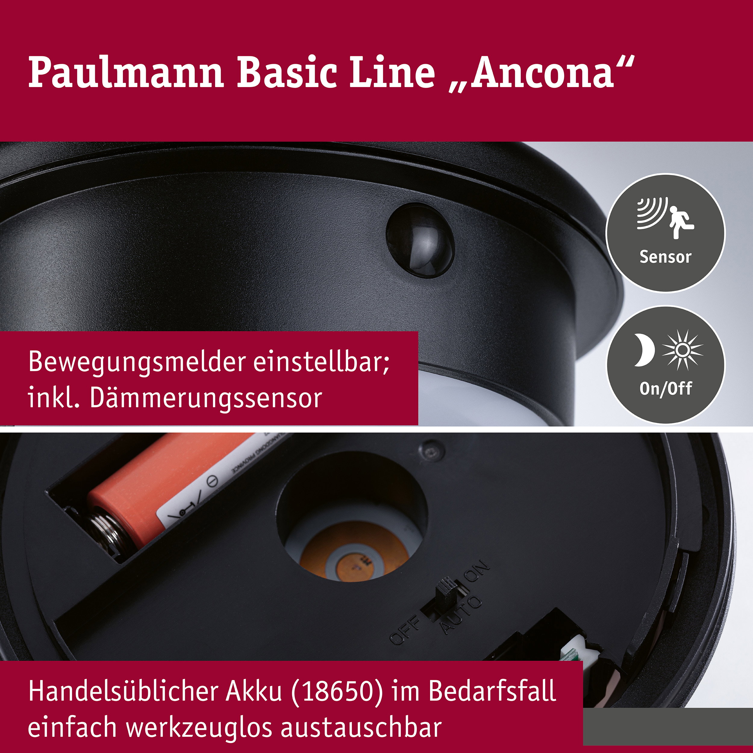 Solar LED Außenwandleuchte Ancona IP44 rund 140x188mm 3000K 4,2W 300lm 3,7V Schwarz