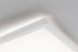 Square white LED ceiling light with indirect lighting for modern rooms and energy-efficient illumination