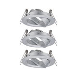 Drei runde Einbaustrahler aus gebürstetem Aluminium in Silber für moderne LED-Beleuchtung.