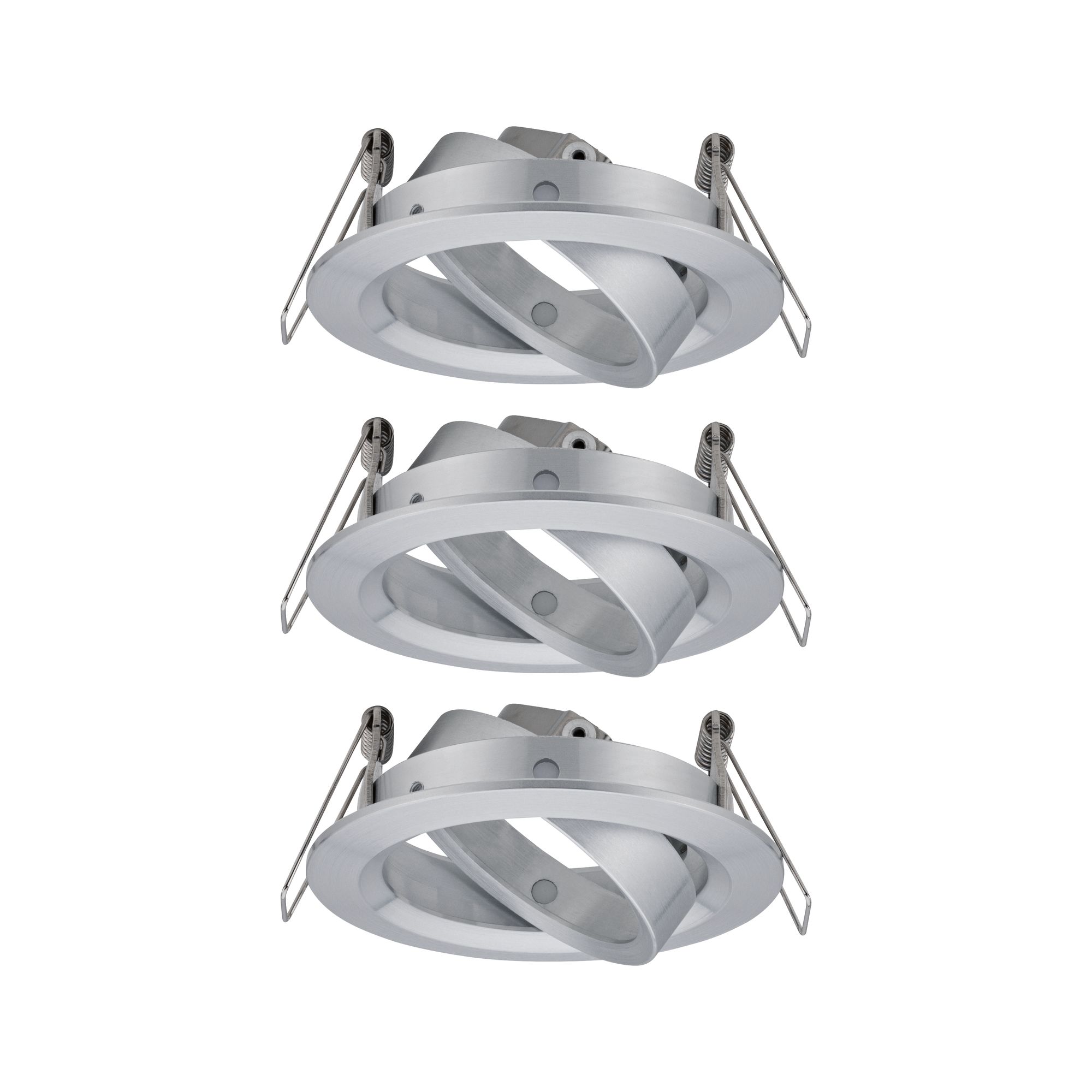 Ronde inbouwspot van geborsteld zilverkleurig aluminium met veerclips voor plafondmontage