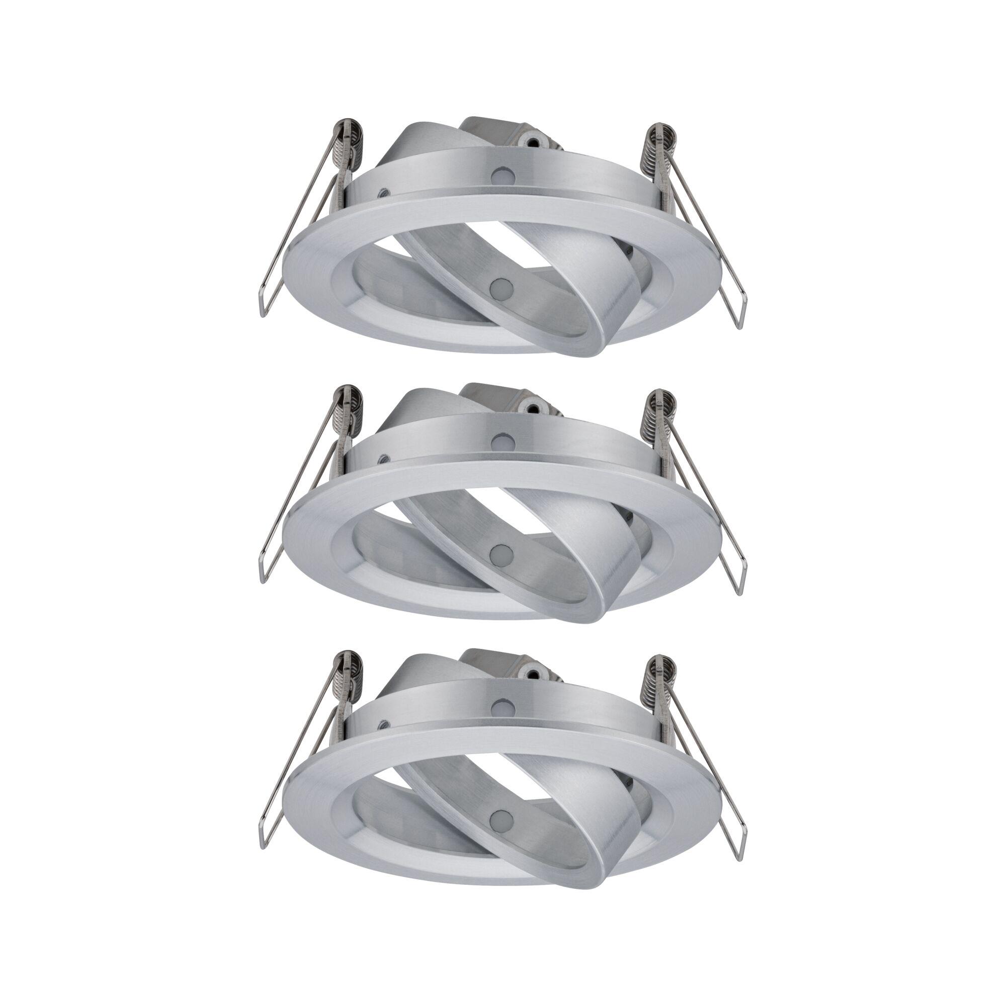 Round recessed spotlight made of brushed silver aluminium with spring clips for ceiling installation