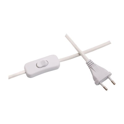 Witte stroomkabel met schakelaar en eurostekker, textielkabel voor lampen en verlichting
