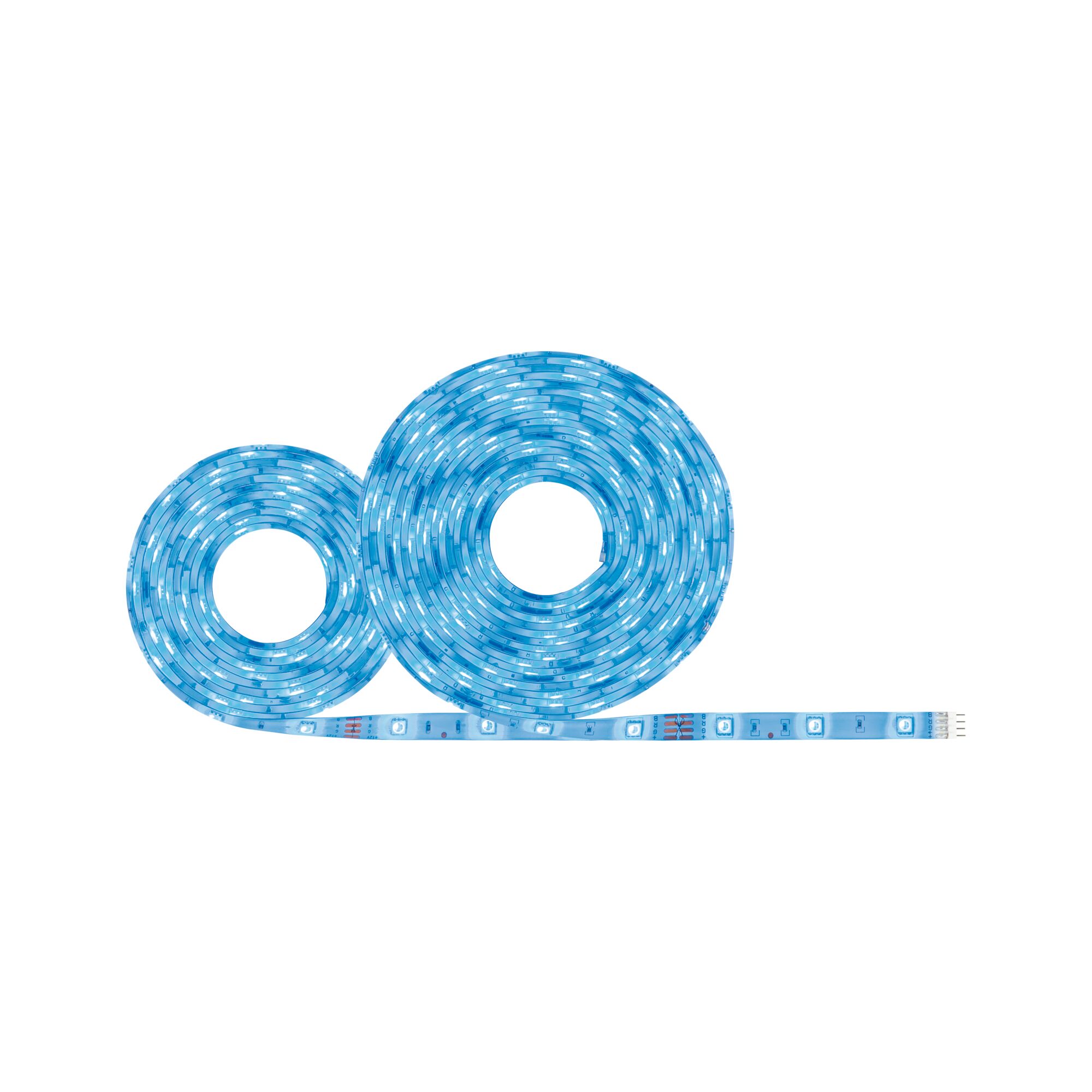 Two blue flexible LED light strips for decorative indoor lighting with energy-efficient technology.