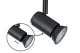Black metal LED spotlight with adjustable head for flexible indoor lighting and modern design