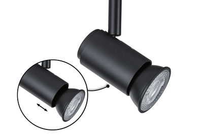 Black metal LED spotlight with adjustable head for flexible indoor lighting and modern design